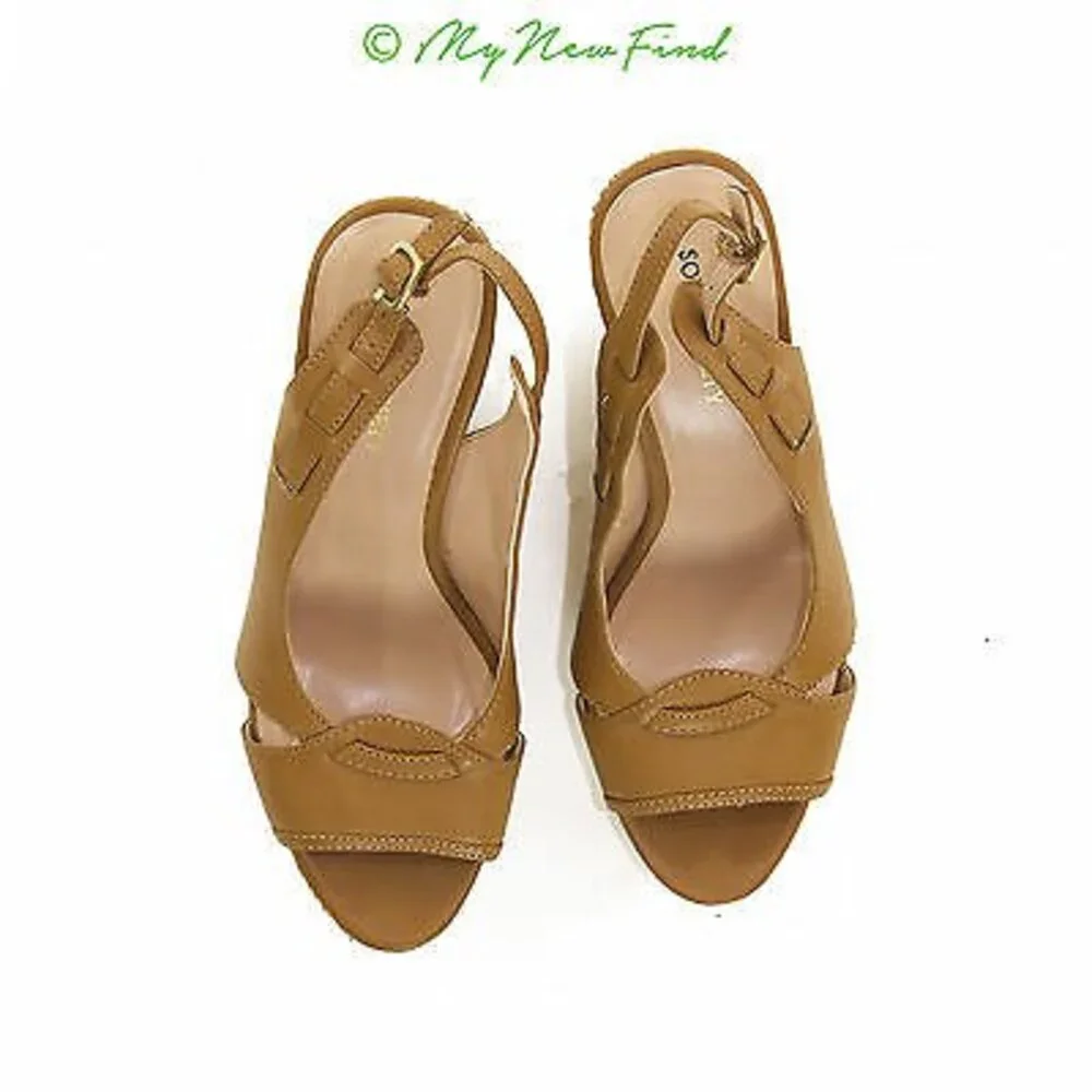 Sole Society Wedge Espadrille Sandals 8 B Slingback Shoes Brown Striped EUC FA-2